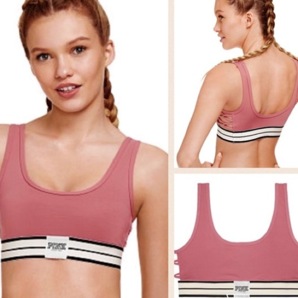 VS PINK Strappy Side Sports Bra Soft Begonia